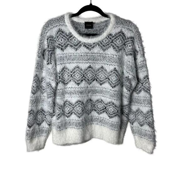 Cliché Fair Isle Eyelash Sweater Women’s Medium Soft Fuzzy Winter Knit Pullover - Picture 1 of 10